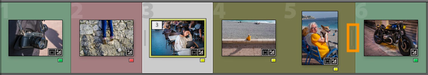 Bilder stablet i en stakk i Lightroom
